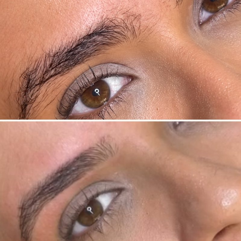 Antes e depois de design de sobrancelhas